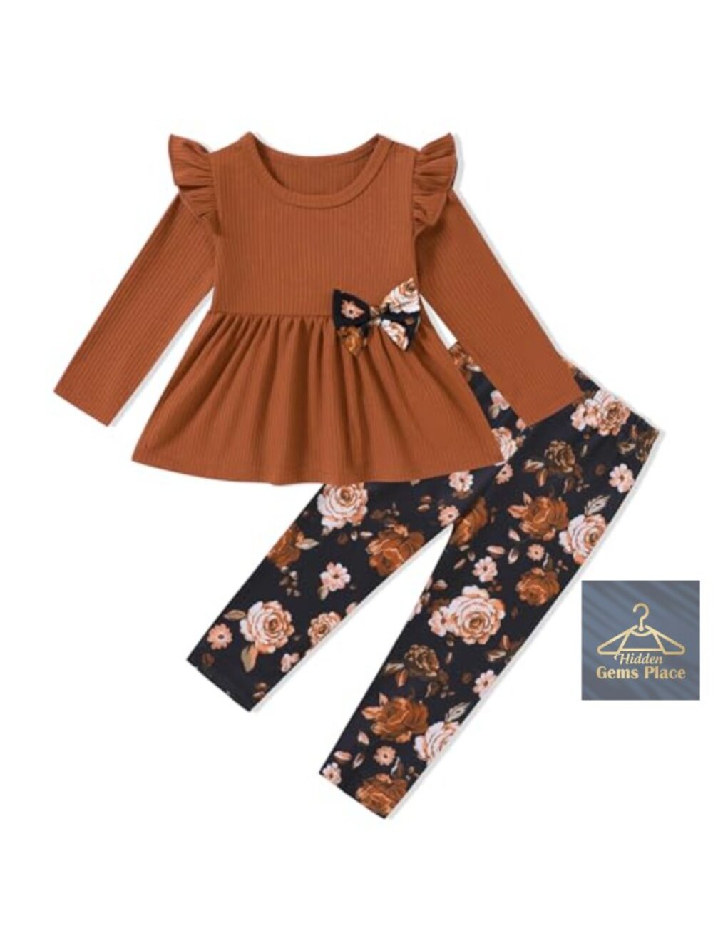 Toddler Girls 2 Piece Outfit Ruffle Top Floral Pants Set